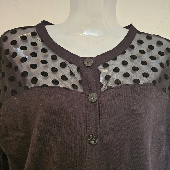 August Silk Black Cocktail Cardigan with Sheer Polk Dots - Picture 2 of 8